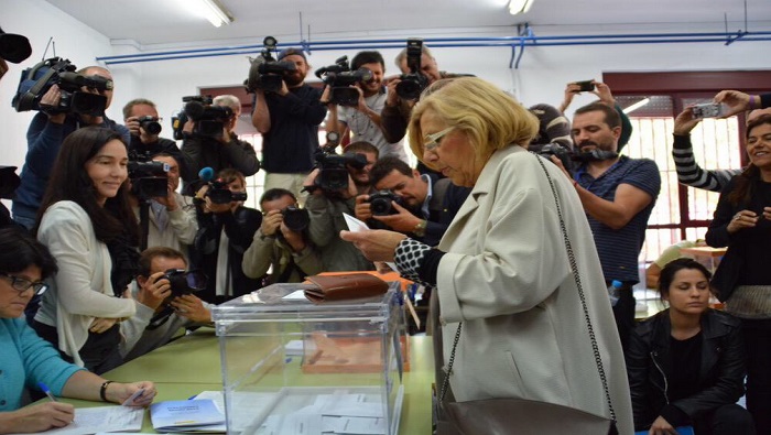 La candidata de Ahora Madrid, Manuela Carmena, ganaría la Alcadía de Madrid de acuerdo a resultados a pie de urna.