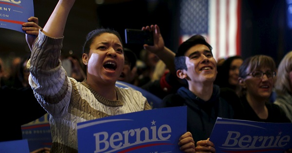 Supporters cheer at a campaign rally for Bernie Sanders in Nevada on February 19 2016.