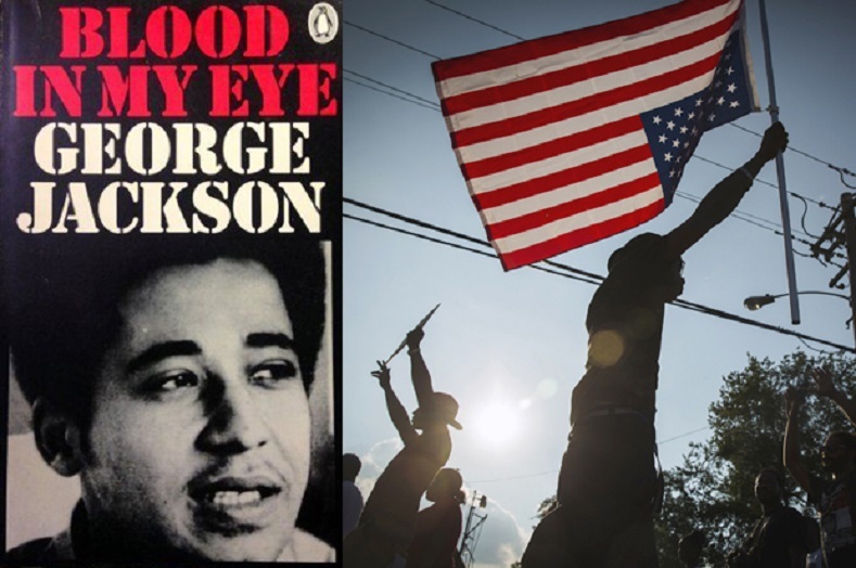 George Jackson (L) and demonstrators in Ferguson (R).