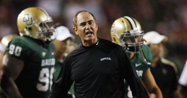 Former Baylor University head coach Art Briles reacts against the University of Oklahoma in the first half of their NCAA Big 12 football game