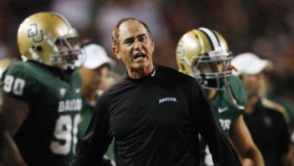 Former Baylor University head coach Art Briles reacts against the University of Oklahoma in the first half of their NCAA Big 12 football game 