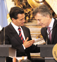 Enrique Peña Nieto y Mauricio Macri coincidieron también en la necesidad de avazar en un área de libre comercio.