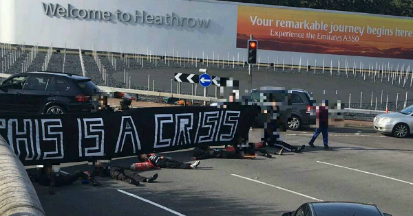 Black Lives Matter protesters block the road to London's Heathrow Airport