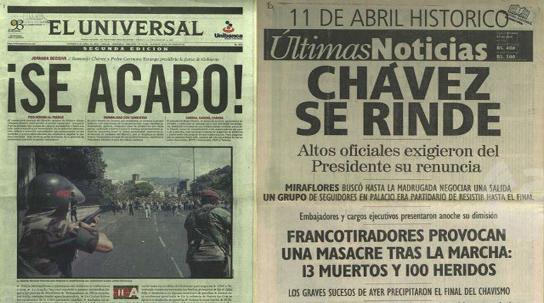 Los diarios de circulación nacional EL Universal y El Nacional festejaron de manera sensacionalista la caída del Gobierno democrático.