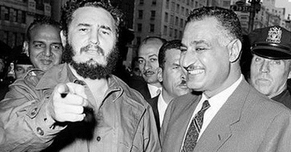 Fidel Castro with former Egyptian President Gamel Abdel Nasser in New York.