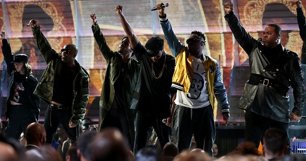 Tribe Called Quest and Anderson Paak perform a medley at the 59th Annual Grammy Awards in Los Angeles.