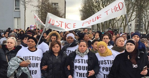 Protesters march for justice for Theo who was raped by police last week.