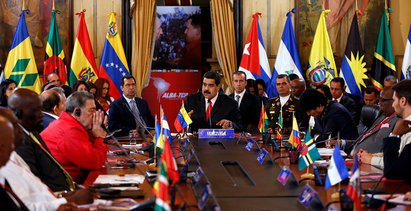 Venezuela's Nicolas Maduro speaks during an ALBA summit to mark fourth anniversary of the death of Venezuela's late President Hugo Chavez.
