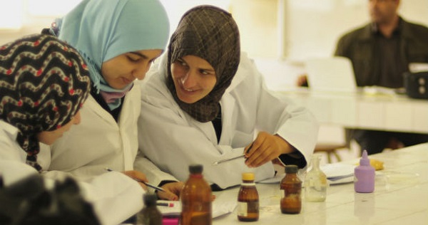 Students study in the laboratory at the University of Misrata's Faculty of Science in Libya.