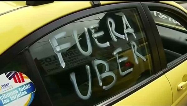 Taxi drivers protest against Uber in Mexico City.