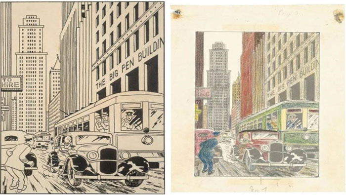 En el dibujo Tintín persigue a malhechores en Chicago.