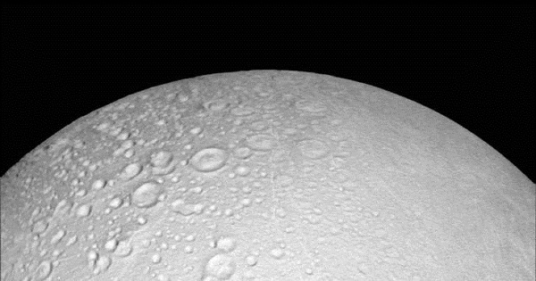 The north pole of Saturn’s icy moon Enceladus is seen in an image from NASA’s Cassini spacecraft taken October 14, 2015.