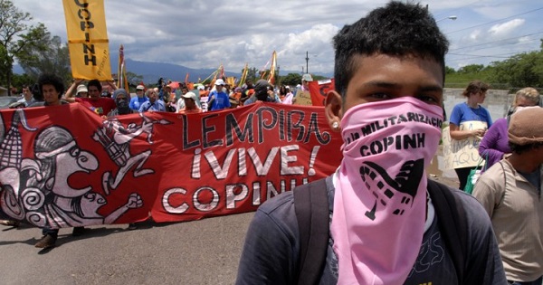 COPINH participating in a march against a U.S. military base in Palmerola, Honduras, 2011.