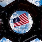 An American flag viewed in space.
