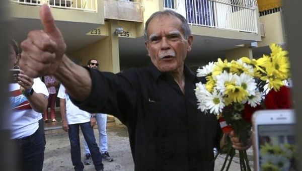 Oscar Lopez Rivera walks free after 36 years in prison.