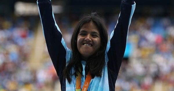Yanina Martinez celebrates 100m Paralympic win, Rio de Janeiro, Brazil, September 09, 2016.