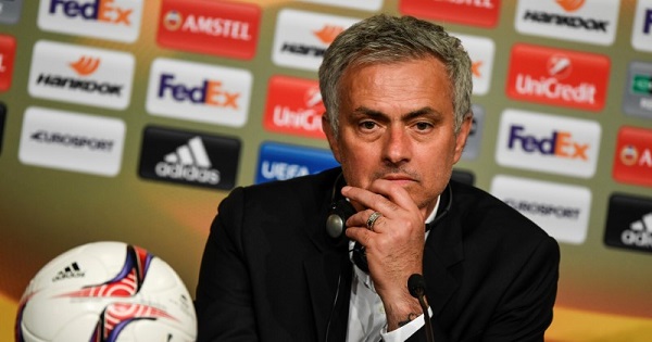 Manchester United coach Jose Mourinho at a news conference after winning the UEFA Europa League final match 24, May 2017