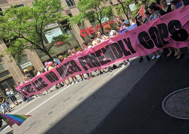 Banner at New York City Pride, June 25, 2017.