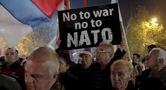 Protest in Montenegro in 2015 against government's NATO membership intention.