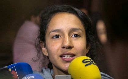 Bertha Zuñiga Caceres, daughter of Berta Caceres, makes statements before participating in the gala in Zaragoza, Spain, on May 5, 2016.