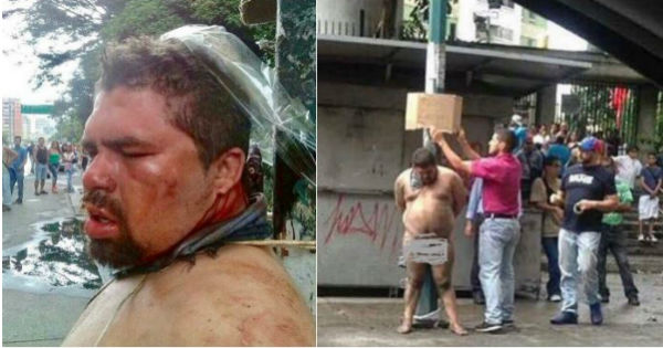 An attempted lynching by opposition supporters in the heart of Caracas, Venezuela.
