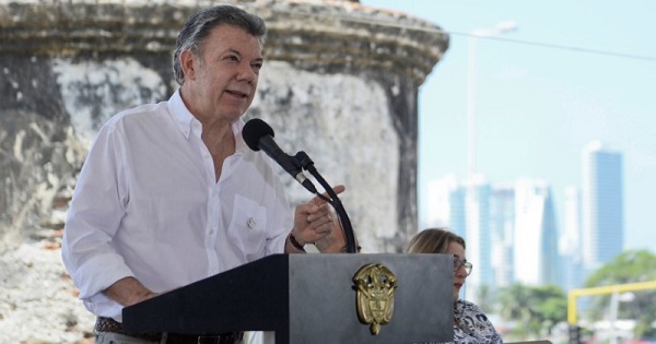 Colombia's Juan Manuel Santos during a press conference in Cartagena