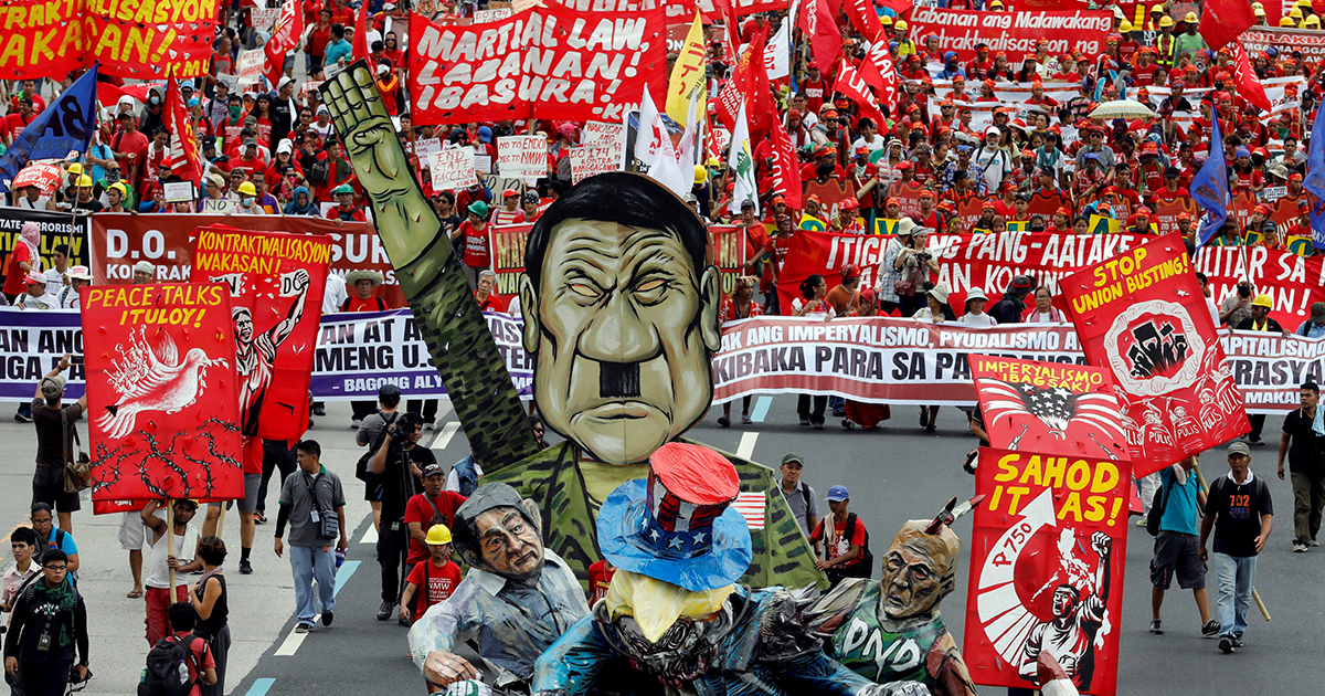 Protesters display an effigy of President Rodrigo Duterte during a march towards the Philippine Congress ahead of Duterte's State of the Nation address in Quezon city, Metro Manila Philippines July 24, 2017.