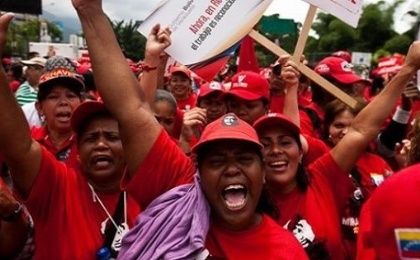Venezuelan women march in support of President Nicolas Maduro.