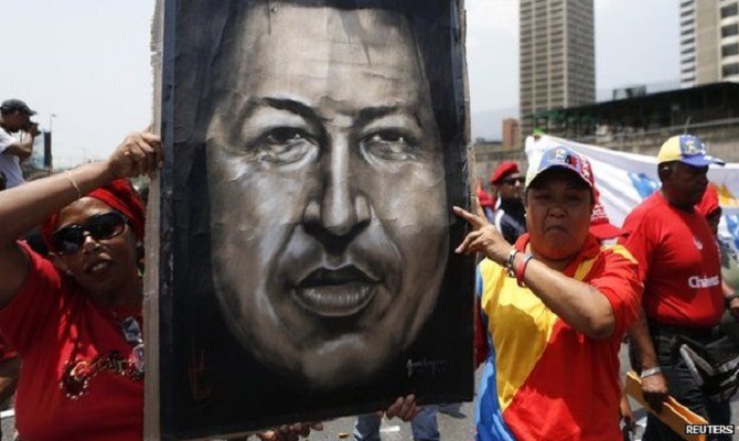 Venezuelans at a march in support of  President Nicolas Maduro, successor to the late Hugo Chavez.