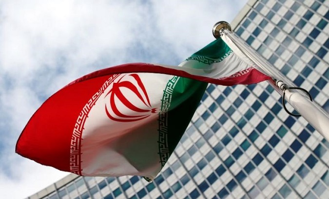 The Iranian flag flies in front of the United Nations building.