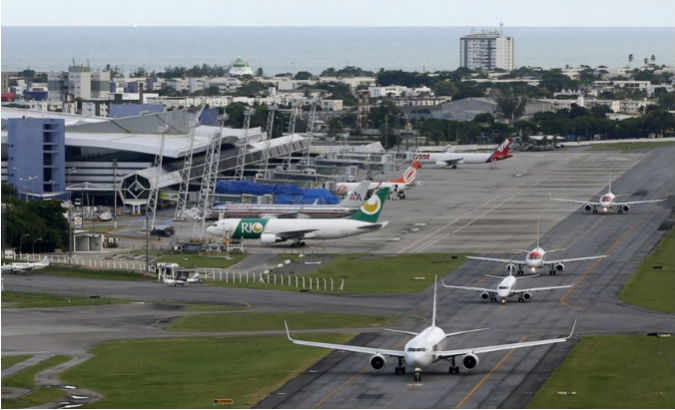 An aerial view of the International Airport of Recife, Brazil.