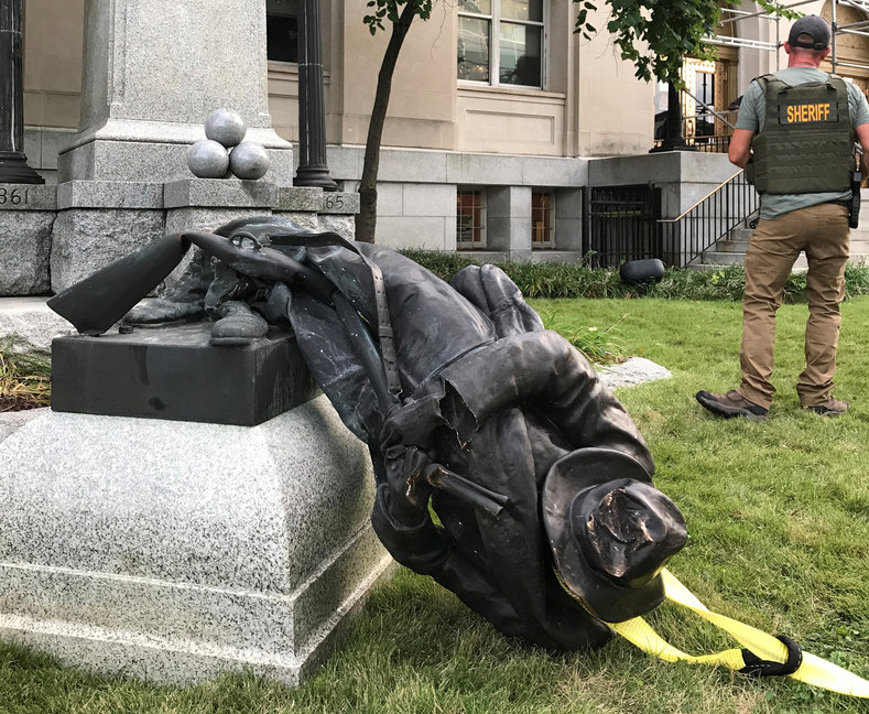 This statue of a Confederate Soldier was toppled by activists. 