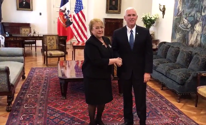 Chilean President Michelle Bachelet and U.S. Vice President Mike Pence in Santiago.