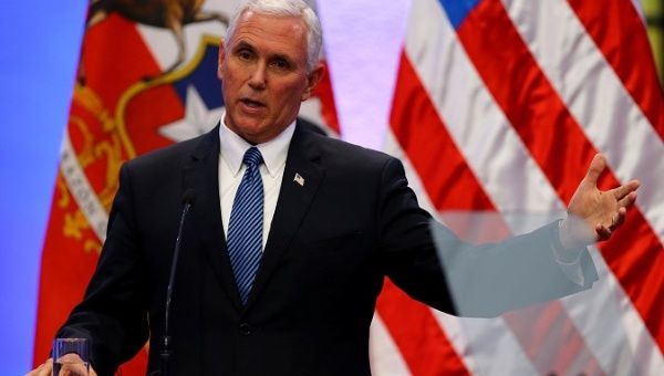 U.S. Vice President Mike Pence speaks during an official ceremony with Chile's President Michelle Bachelet (not pictured) at the government house in Santiago, Chile August 16, 2017. 