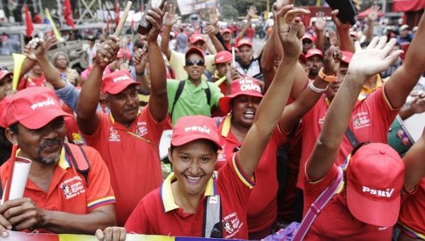 Chavistas march in support of Venezuelan President Nicolas Maduro.