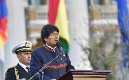 Bolivia's President Evo Morales speaks during national flag commemorations in La Paz, Bolivia, August 17, 2017.