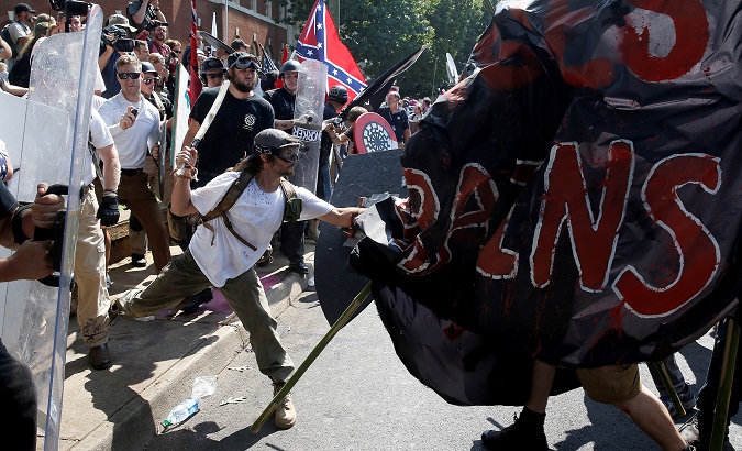 White nationalists clash with counter protesters at a rally in Charlottesville, Virginia, U.S., August 12, 2017.