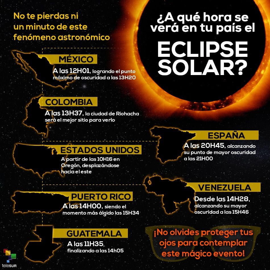 ¿A qué hora se verá el eclipse solar en tu país?