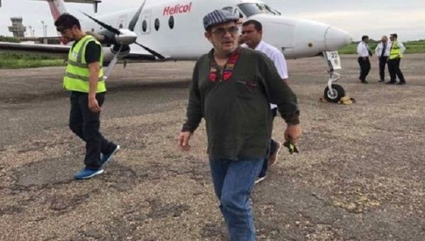 FARC leader London has returned to Colombia from Cuba where he received medical attention for a cerebral ischemia.