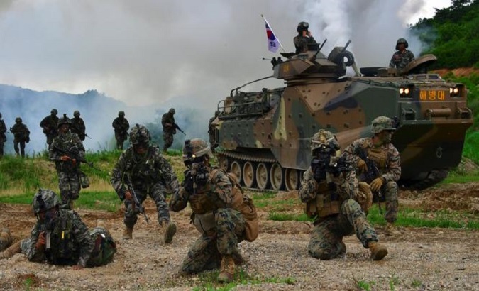 U.S. and South Korean troops conduct military exercises on the Korean peninsula.
