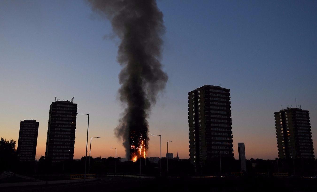 A file image of the burning Grenfell Tower in London.