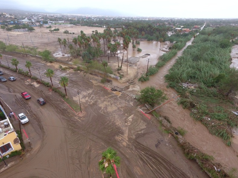 An aerial view of floods caused by tropical storm Lidia in Los Cabos, Mexico.