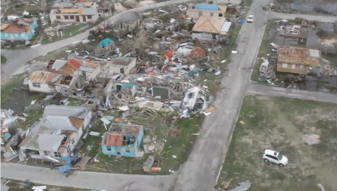 Aerial view of one of the areas in Barbuda damaged by Hurricane Irma