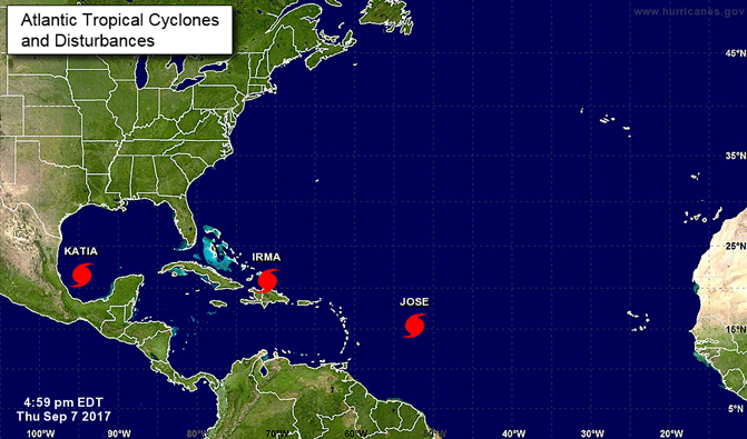 José se encuentra en el Atlántico a 950 kilómetros al este de las Antillas Menores, según el último reporte del NHC.