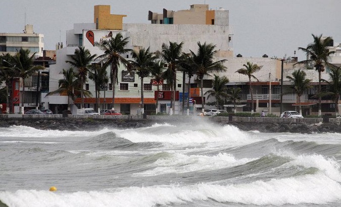 Waves batter the coast of Veracruz, Mexico on September 7th as Hurricane Katia approaches.