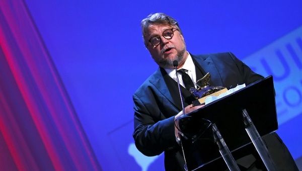 Director Del Toro speaks after winning the Golden Lion award for the best movie. 