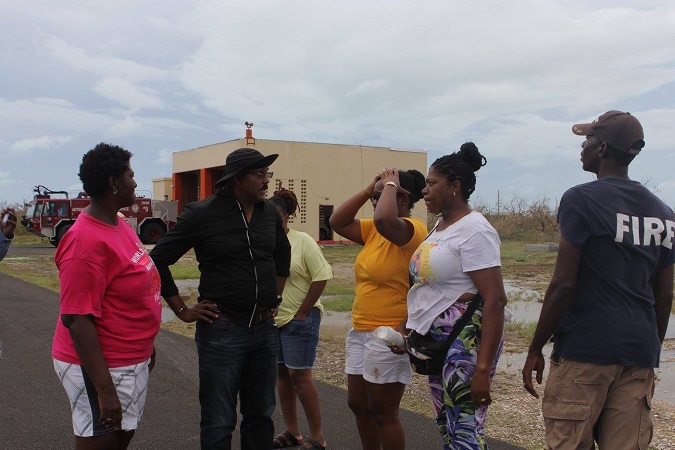 Prime Minister Gaston Browne talks to residents on Barbuda after Hurricane Irma.