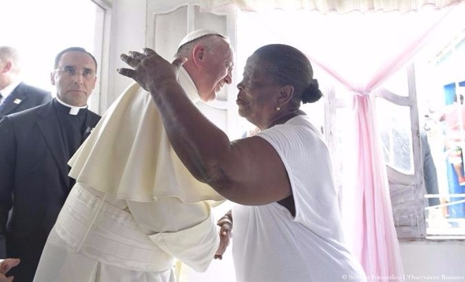 Pope Francis is welcomed in Cartagena, Colombia's historic Caribbean coastal town.