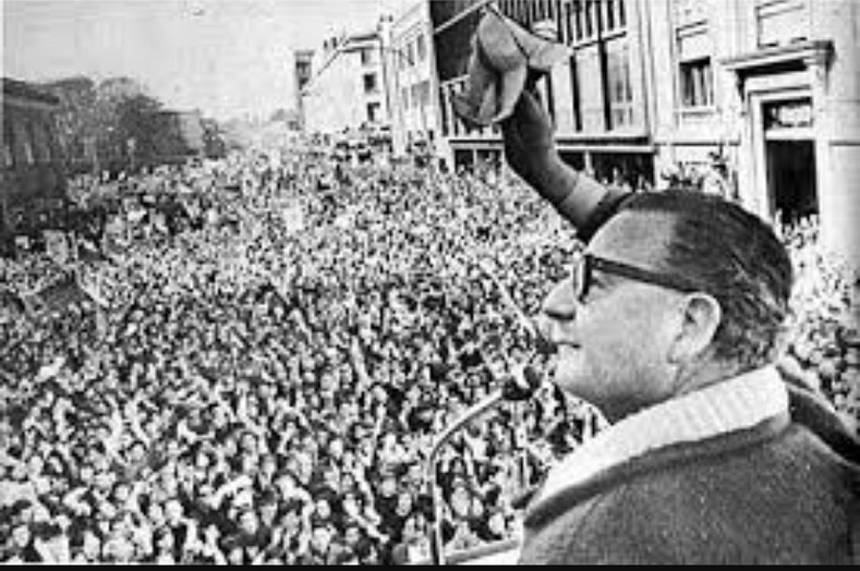 President Allende gives a speech after the electoral victory of the Popular Unity coalition on the balcony of the University of Chile Student Federation building, Sept. 5, 1970.