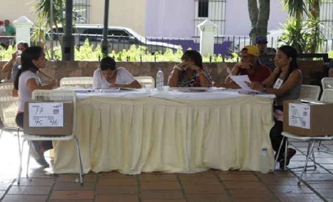 A voting area for Venezuela's opposition primaries for upcoming regional elections, Sept. 10, 2017.